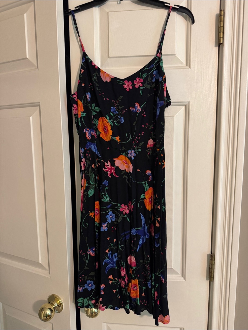 Old Navy Black Floral Midi Slip Dress with Bright Multicolor Bloom